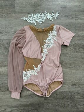 Patrick J design Child XL mauve pink Lyrical costume  with whiteFloral Appliqué
